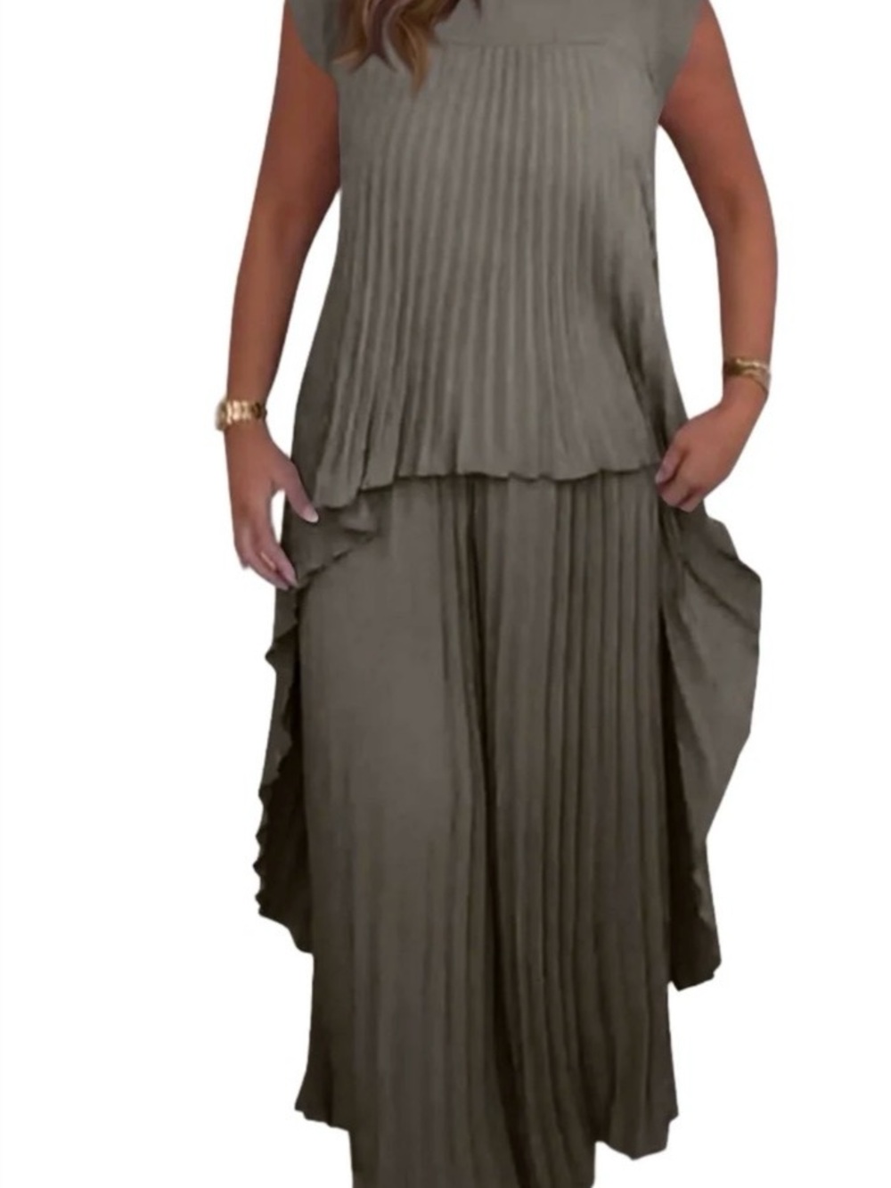 Pleated Two-Piece Set - Taupe Shine - Picture 6 of 6